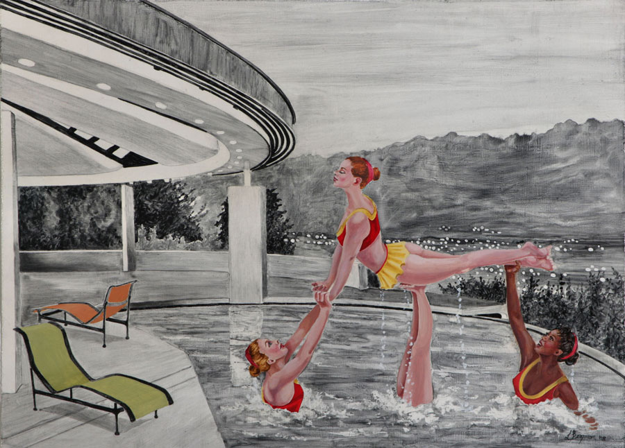 Synch or Swim
Acrylic and litho coal on gessoed paper, 22