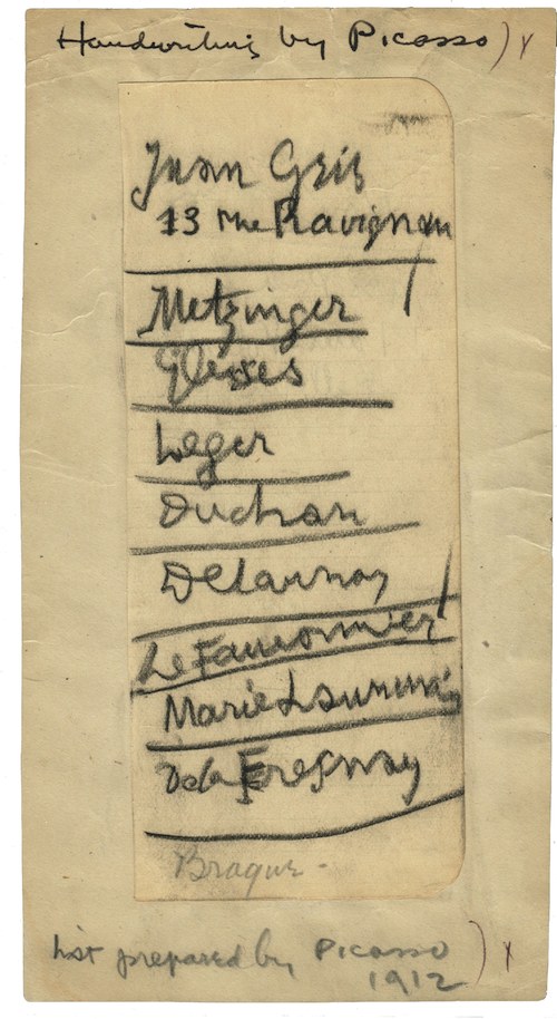 Pablo Picasso
Recommendations for the Armory Show for Walt Kuhn
1912