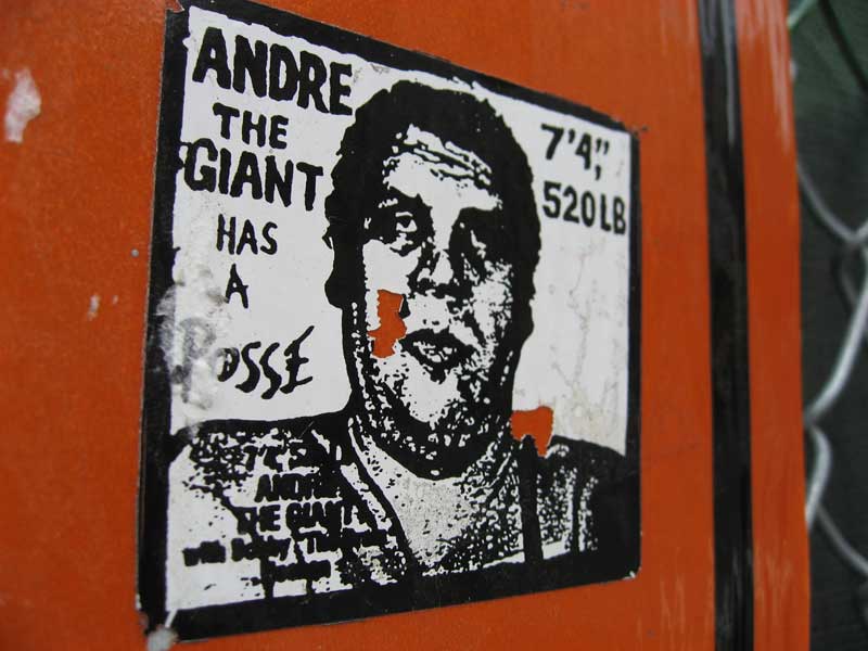 Andre the Giant sticker on sign, NYC; Kyle Oldoerp