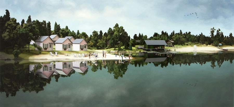 Vacationland, oil on panel, 22 x 48