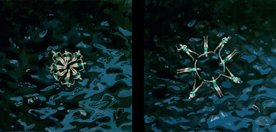 Dead Ringers, diptych, oil on panels, 6 x 6