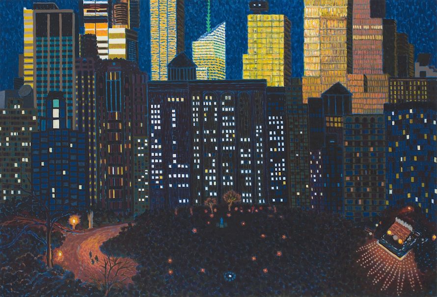 Late Sun Above Madison Square Park II, 2012. Oil on linen, 45 x 66 in.