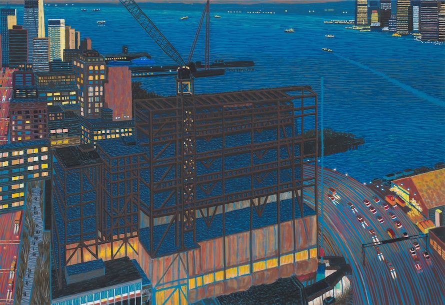 Whitney Museum Under Construction II, 2013. Oil on linen, 49 x 71 in.