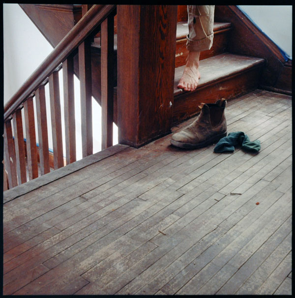 My foot, stairs, Holmes Ave, Minneapolis, MN, March 2003