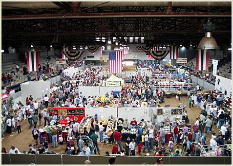 The main show floor at the fairgrounds where the snakes are taken after capture in the desert.